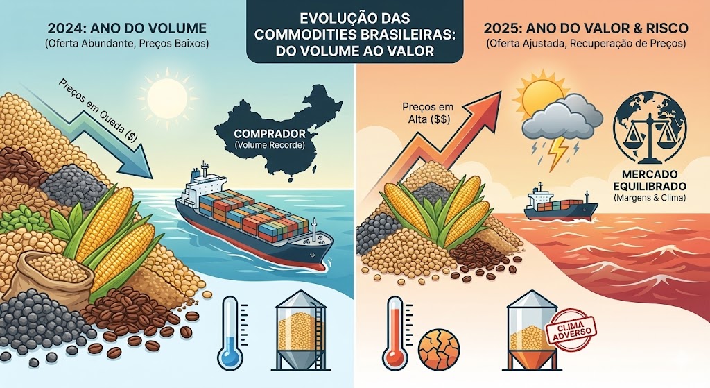 Do Volume ao Valor: O Ajuste Estratégico das Commodities Brasileiras (2024 vs. 2025)