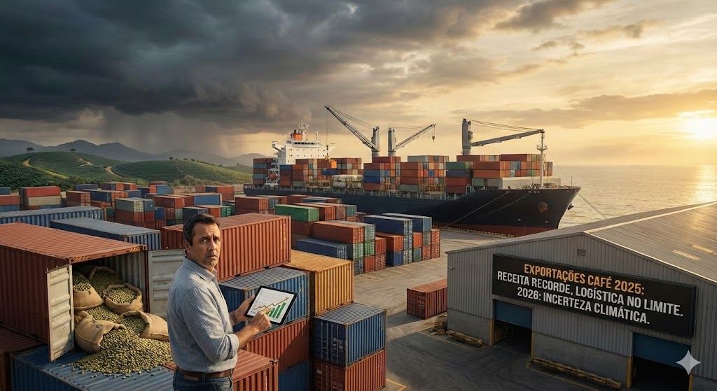 Tensão no Porto e Olho no Céu: O Balanço do Café Brasileiro em 2025 e as Projeções Críticas para 2026