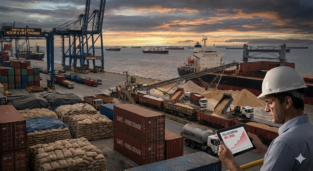 Caos no Cais: Porto de Santos Opera no “Vermelho” e Fila de Espera para Café e Açúcar Bate 40 Dias