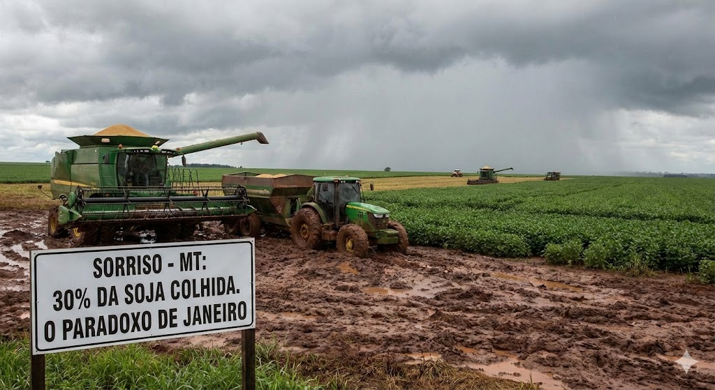O Paradoxo de Janeiro em Sorriso: Chuva Garante o Futuro, mas Trava as Máquinas com 30% da Soja Colhida