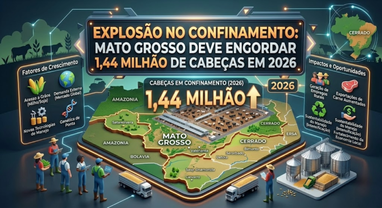Explosão no Confinamento: Mato Grosso deve engordar 1,44 milhão de cabeças em 2026