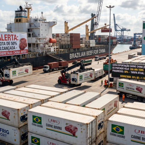 O Gatilho da Crise: Exportação de Carne para a China Atinge 50% e Sobretaxa de 55% Assombra o Agro