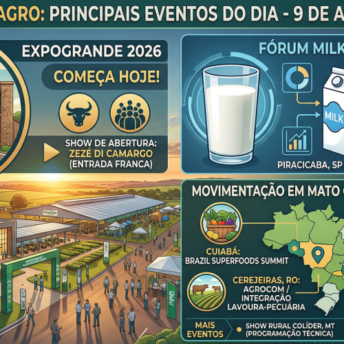 Agenda Agro: Expogrande 2026 e Fórum MilkPoint movimentam o setor nesta quinta-feira (09)